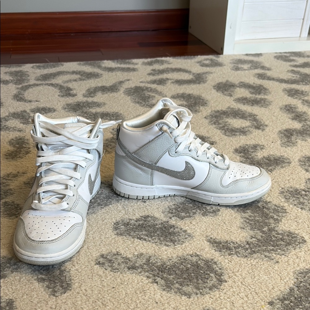 Nike White and Gray Sparkly High-Tops